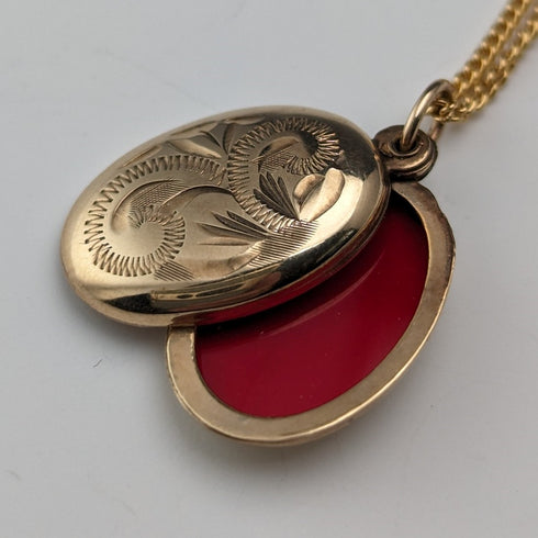 1987年 英国ヴィンテージ 9ctゴールド オーバル型ロケットペンダント ネックレス